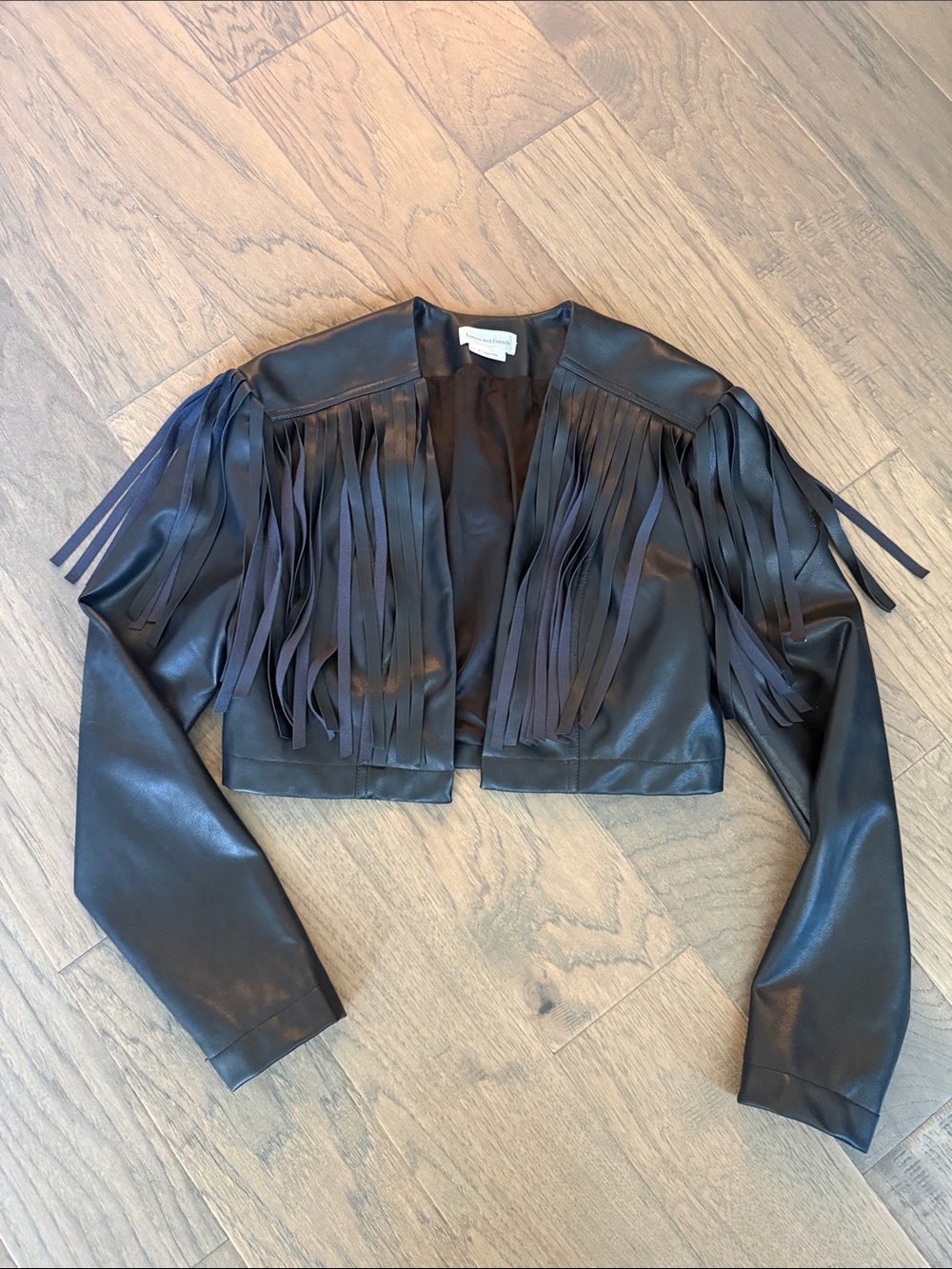 Lovers + Friends Black Cropped Fringe Faux Leather Jacket Xs
